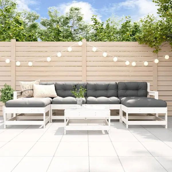 Gossi set mobilier de gradina, 7 piese, alb, lemn masiv de pin