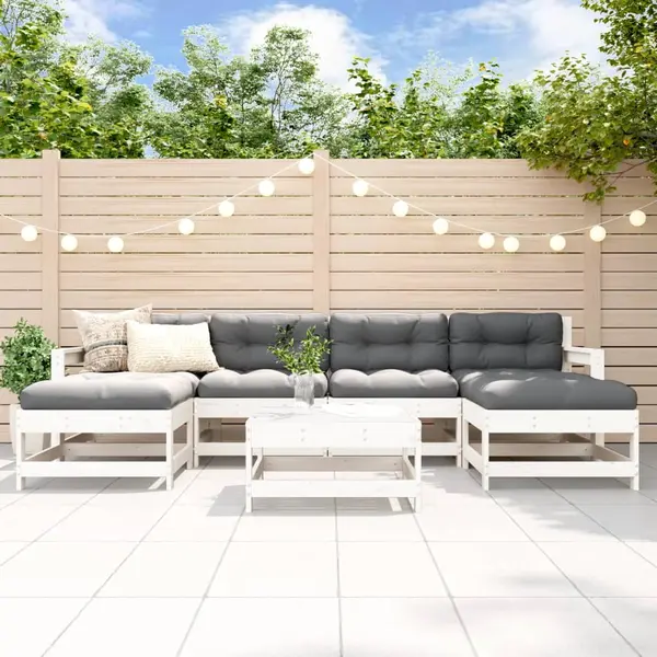 Gossi set mobilier de gradina, 7 piese, alb, lemn masiv de pin