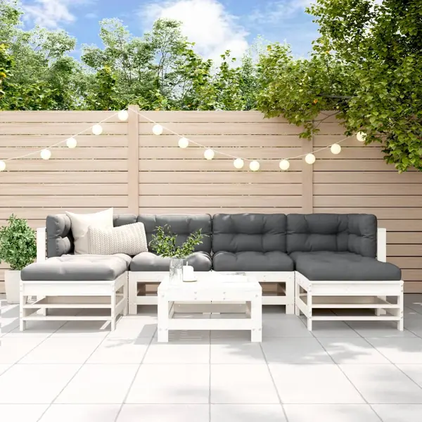 Gossi set mobilier de gradina, 7 piese, alb, lemn masiv de pin