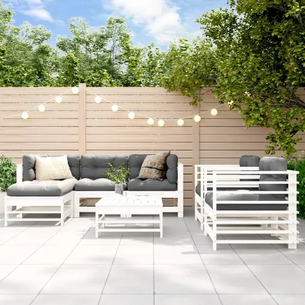 Gossi set mobilier de gradina, 7 piese, alb, lemn masiv de pin