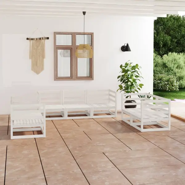 Gossi set mobilier de gradina, 7 piese, alb, lemn masiv de pin