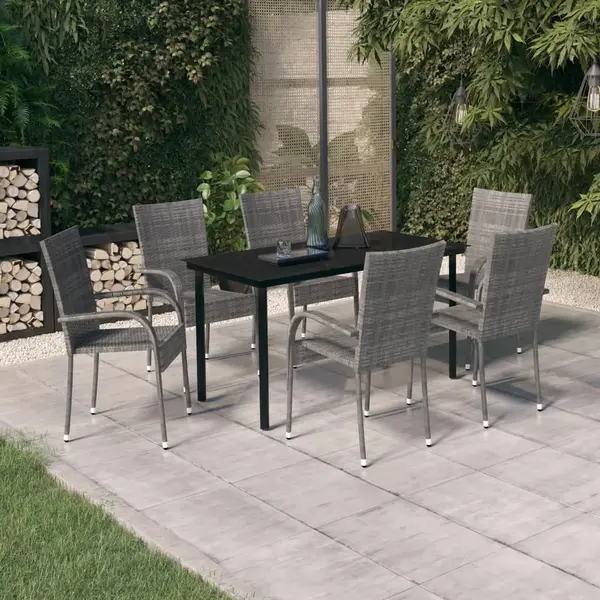 Gossi set mobilier de gradina, 7 piese, gri si negru