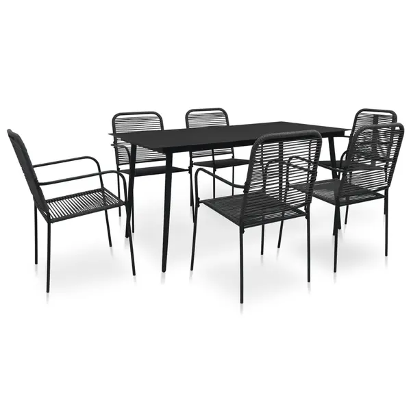 Gossi set mobilier de gradina, 7 piese, negru, franghie bumbac & otel