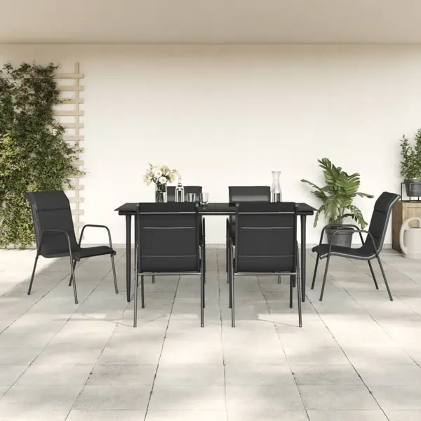 Gossi set mobilier de gradina, 7 piese, negru, otel si textilena