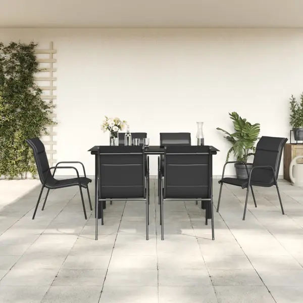 Gossi set mobilier de gradina, 7 piese, negru, otel si textilena
