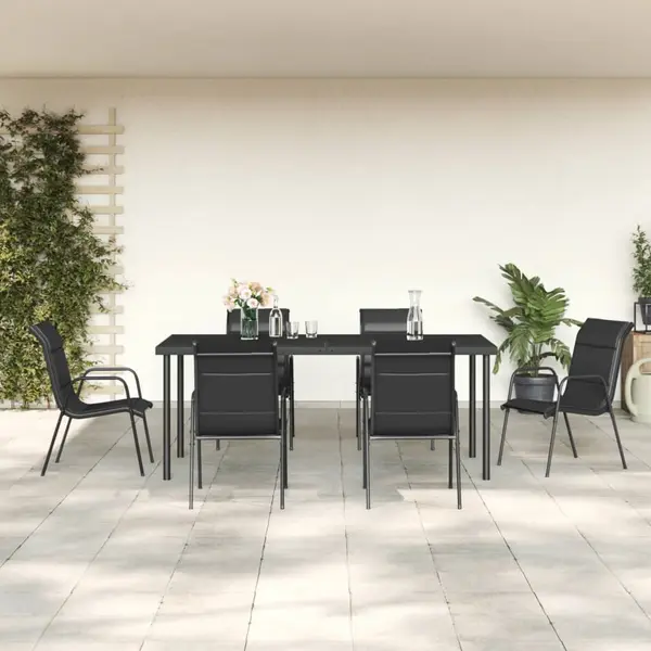 Gossi set mobilier de gradina, 7 piese, negru, otel si textilena