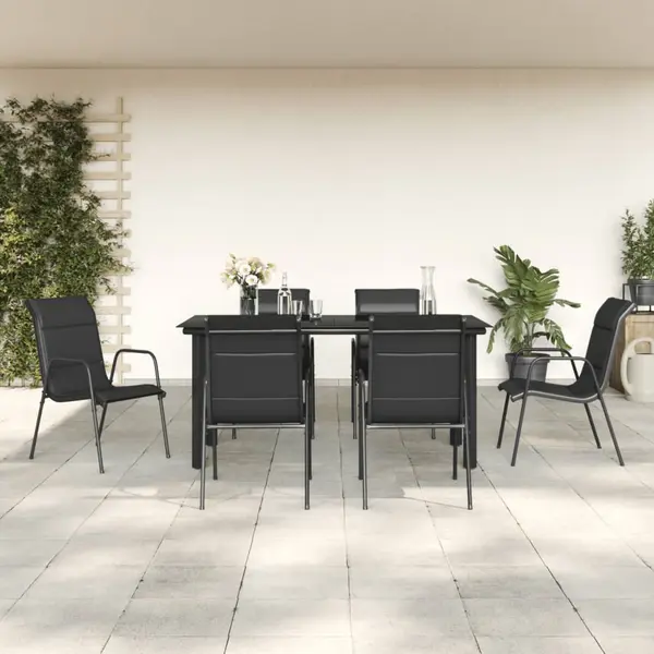 Gossi set mobilier de gradina, 7 piese, negru, otel si textilena