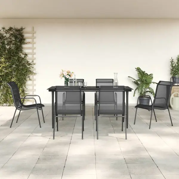 Gossi set mobilier de gradina, 7 piese, negru, otel si textilena