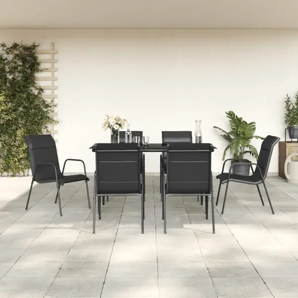 Gossi set mobilier de gradina, 7 piese, negru, otel si textilena