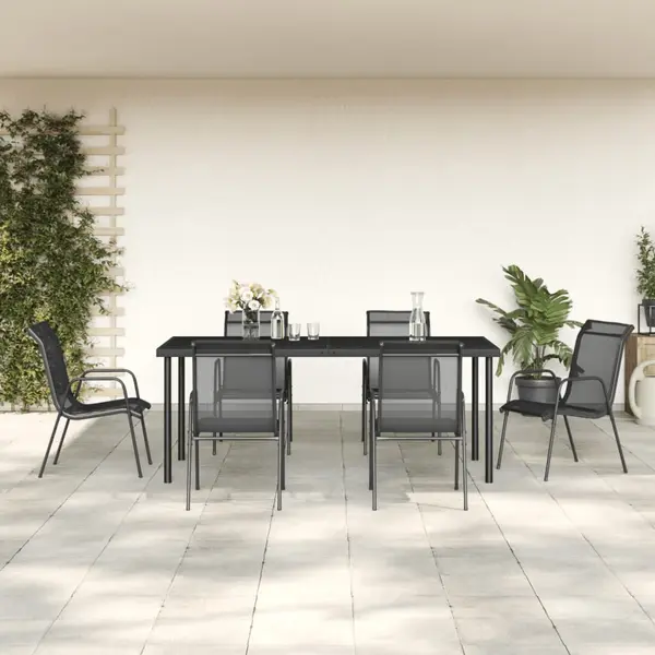 Gossi set mobilier de gradina, 7 piese, negru, otel si textilena
