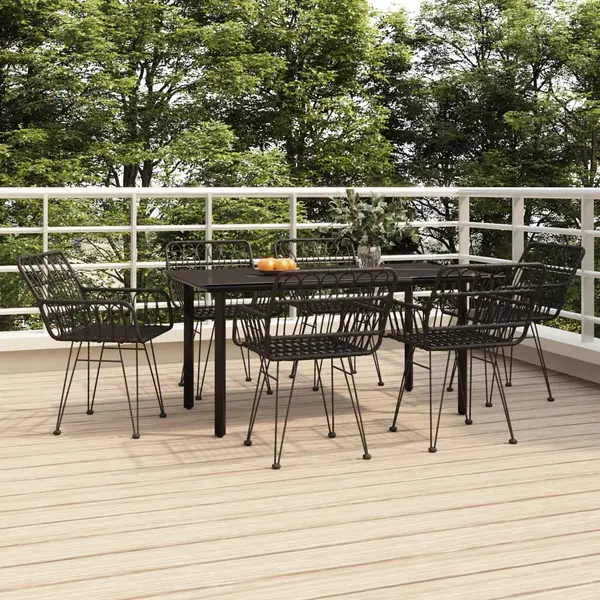 Gossi set mobilier de gradina, 7 piese, negru, poliratan