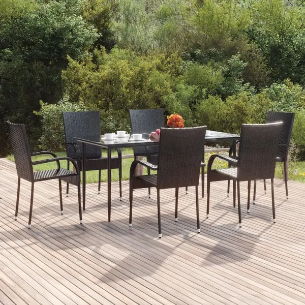Gossi set mobilier de gradina, 7 piese, negru, poliratan