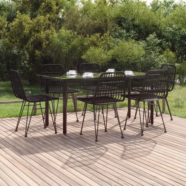 Gossi set mobilier de gradina, 7 piese, negru, poliratan