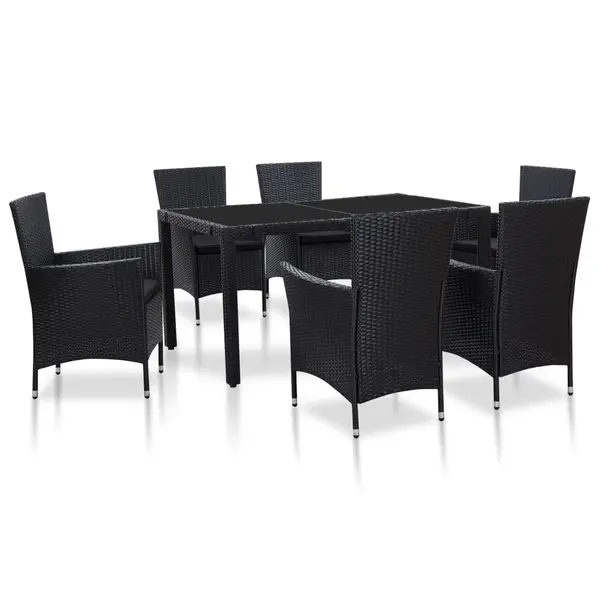 Gossi set mobilier de gradina, 7 piese, negru, poliratan