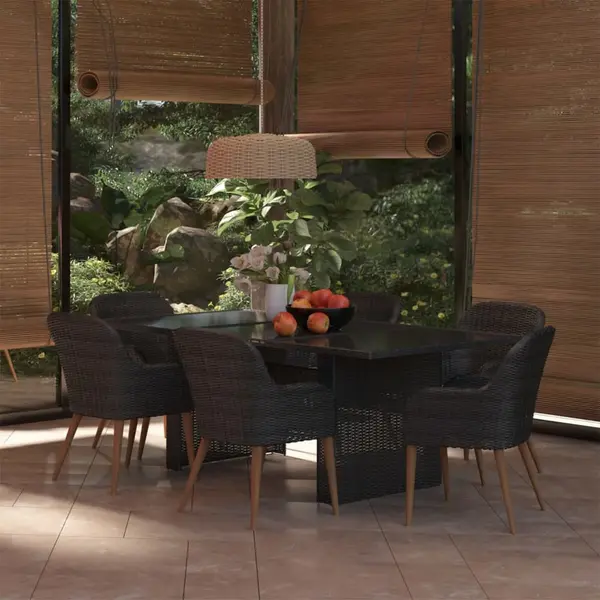 Gossi set mobilier de gradina, 7 piese, negru, poliratan