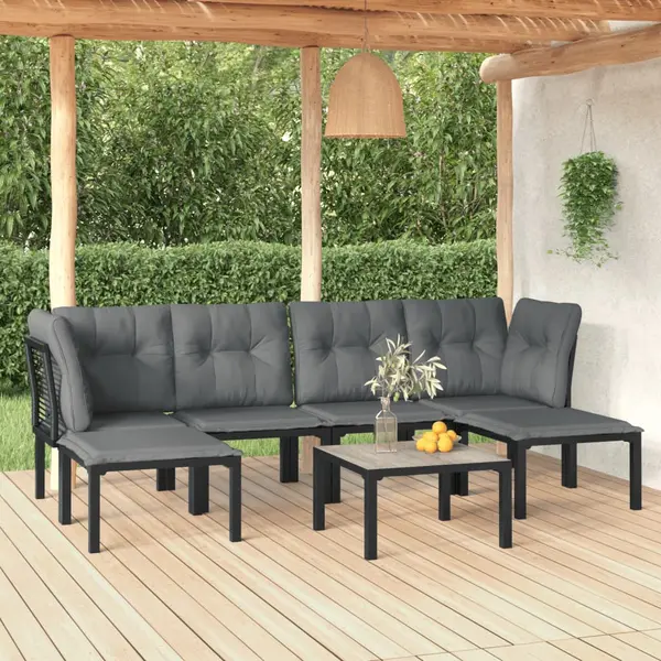 Gossi set mobilier de gradina, 7 piese, negru si gri, poliratan