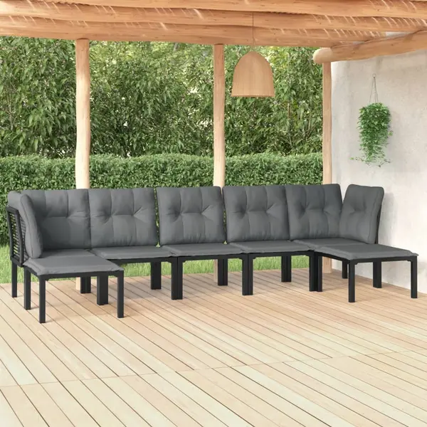 Gossi set mobilier de gradina, 7 piese, negru si gri, poliratan