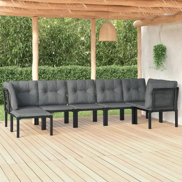 Gossi set mobilier de gradina, 7 piese, negru si gri, poliratan