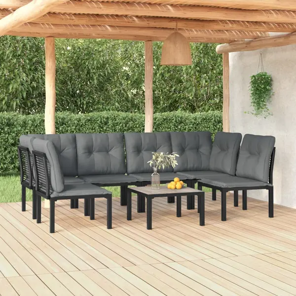 Gossi set mobilier de gradina, 7 piese, negru si gri, poliratan