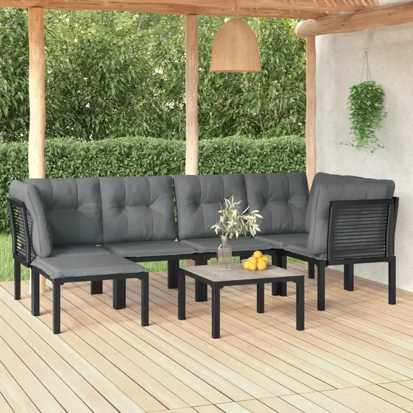 Gossi set mobilier de gradina, 7 piese, negru si gri, poliratan