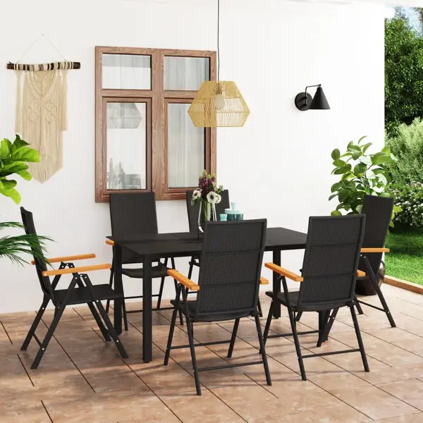 Gossi set mobilier de gradina, 7 piese, negru si maro