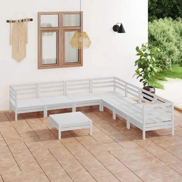Gossi set mobilier de gradina, 8 piese, alb, lemn masiv de pin