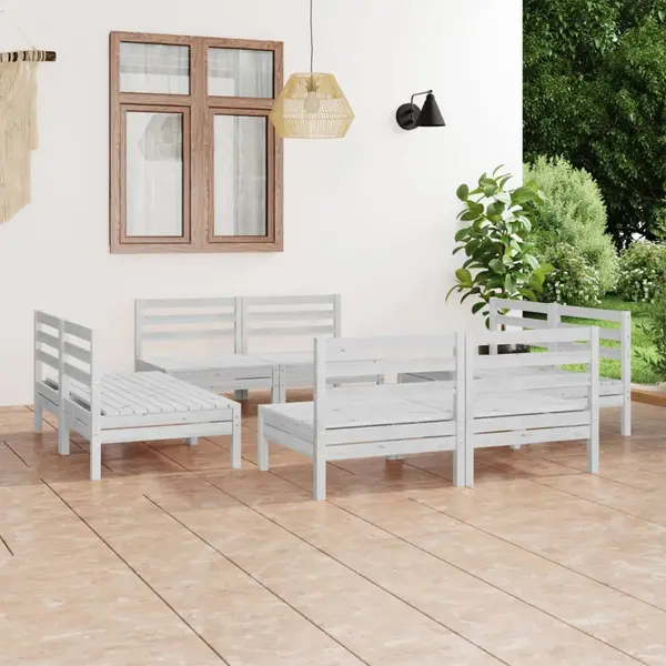 Gossi set mobilier de gradina, 8 piese, alb, lemn masiv de pin