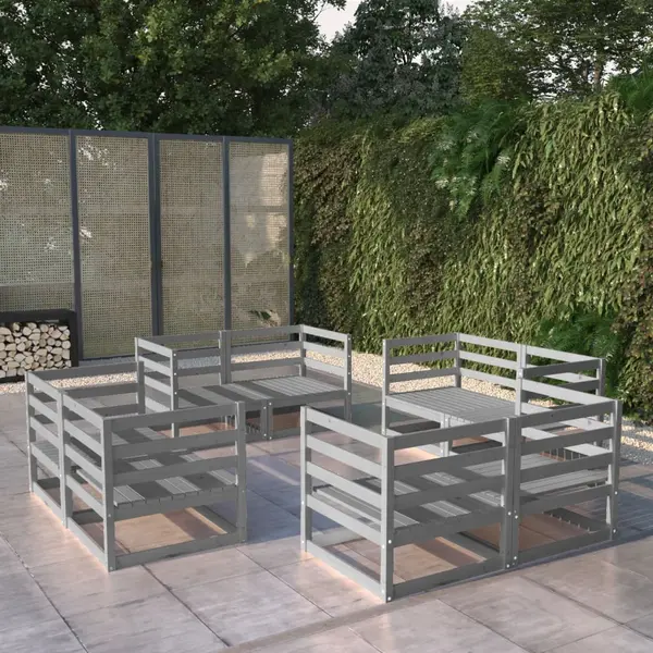 Gossi set mobilier de gradina, 8 piese, gri, lemn masiv de pin