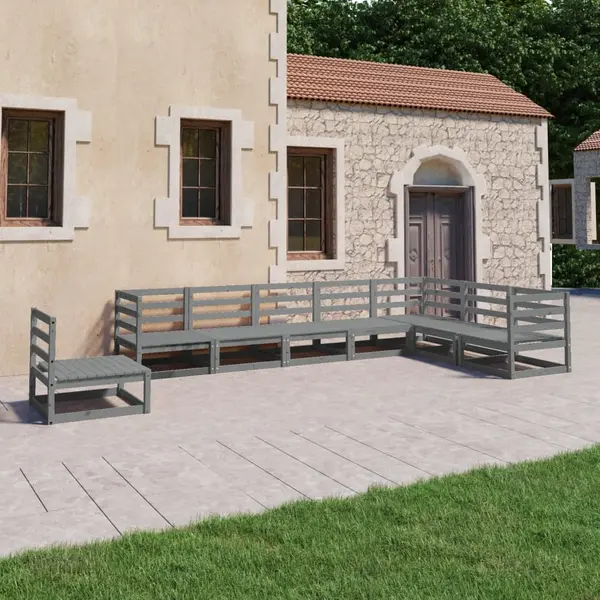 Gossi set mobilier de gradina, 8 piese, gri, lemn masiv de pin