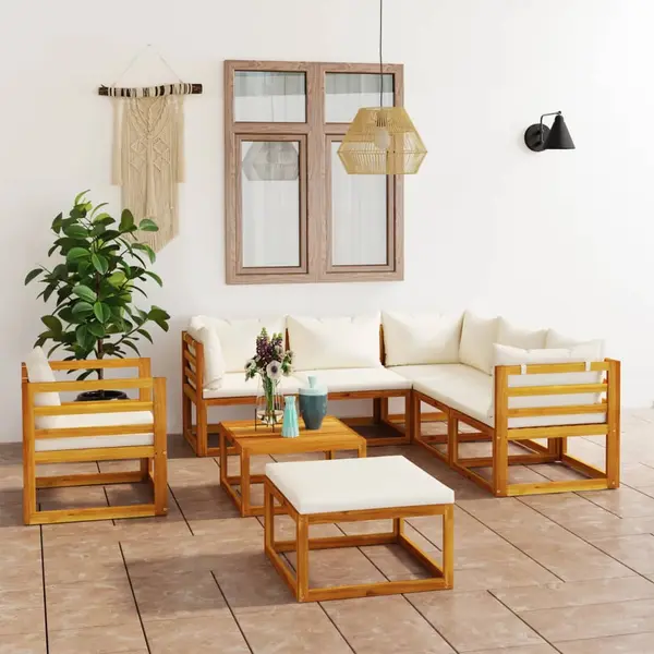 Gossi set mobilier de gradina, 8 piese, perne crem, lemn masiv acacia