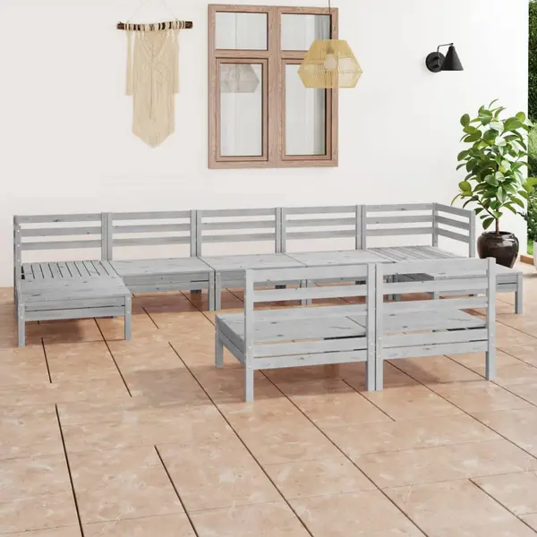 Gossi set mobilier de gradina, 9 piese, alb, lemn masiv de pin