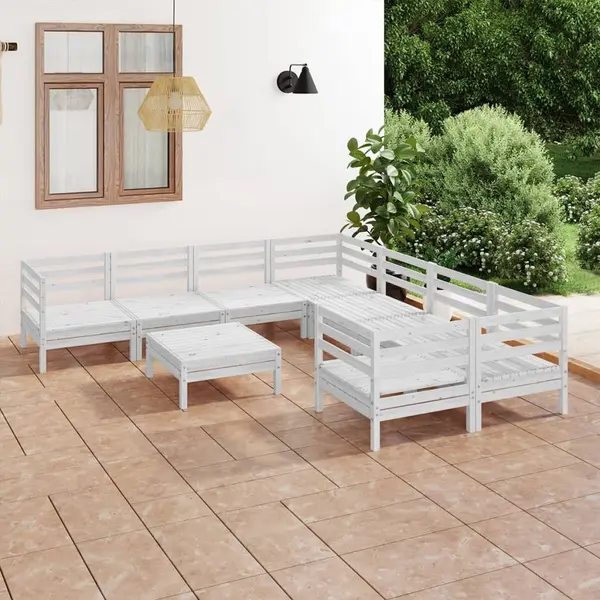 Gossi set mobilier de gradina, 9 piese, alb, lemn masiv de pin