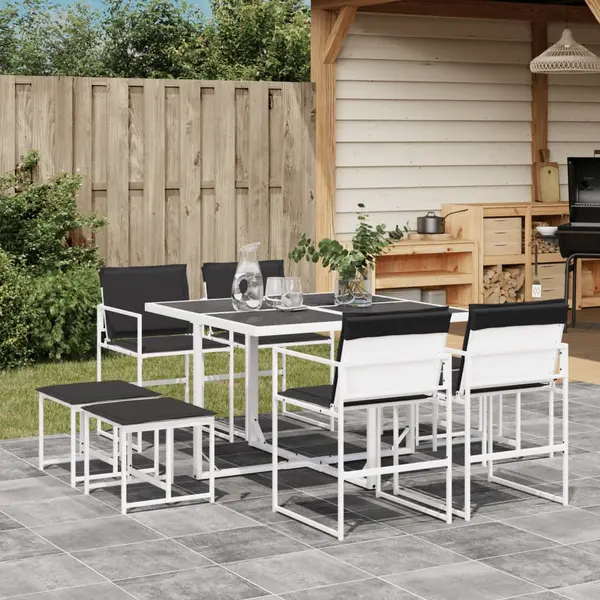 Gossi set mobilier de gradina, 9 piese, cu perne, alb, textilena
