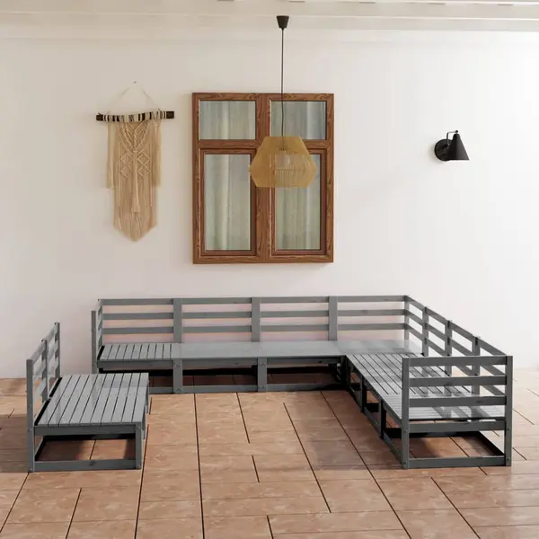 Gossi set mobilier de gradina, 9 piese, gri, lemn masiv de pin