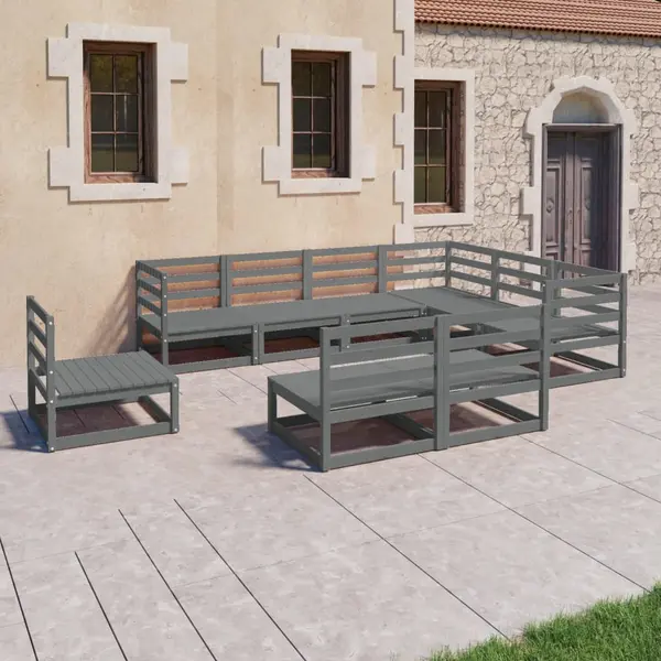 Gossi set mobilier de gradina, 9 piese, gri, lemn masiv de pin