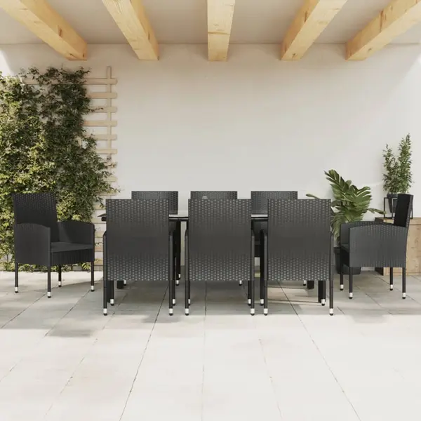Gossi set mobilier de gradina, 9 piese, negru, poliratan si otel