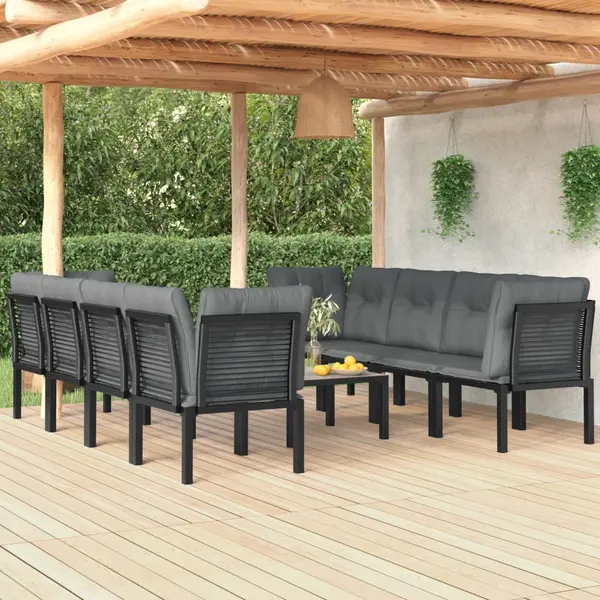 Gossi set mobilier de gradina, 9 piese, negru si gri, poliratan