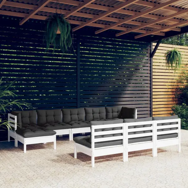 Gossi set mobilier de gradina cu perne, 10 piese, alb, lemn de pin