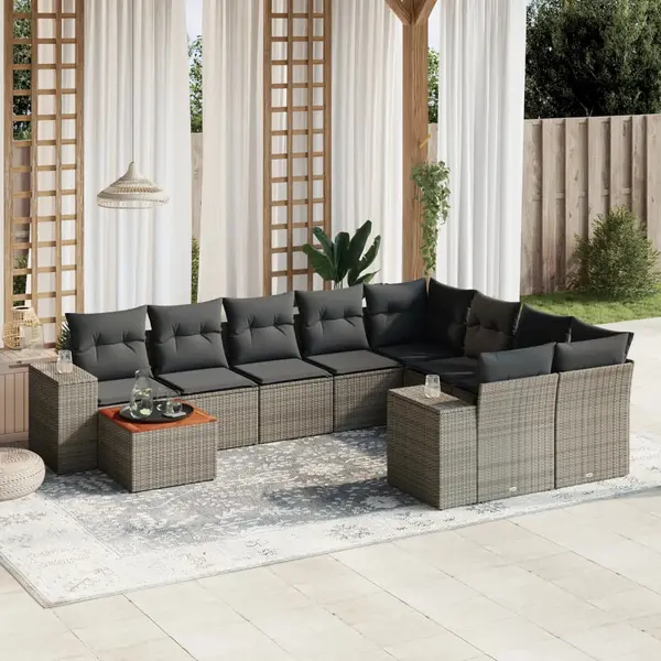 Gossi set mobilier de gradina cu perne, 10 piese, gri, poliratan
