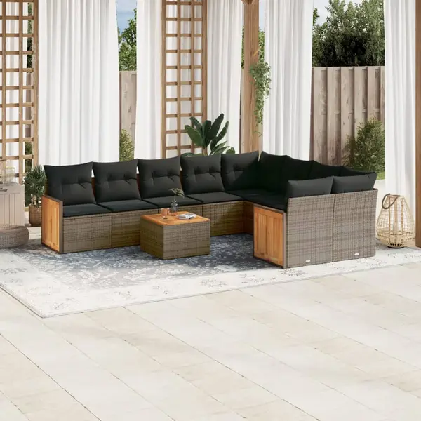 Gossi set mobilier de gradina cu perne, 10 piese, gri, poliratan