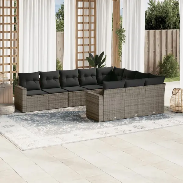 Gossi set mobilier de gradina cu perne, 10 piese, gri, poliratan