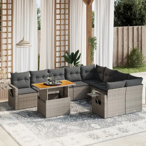 Gossi set mobilier de gradina cu perne, 10 piese, gri, poliratan