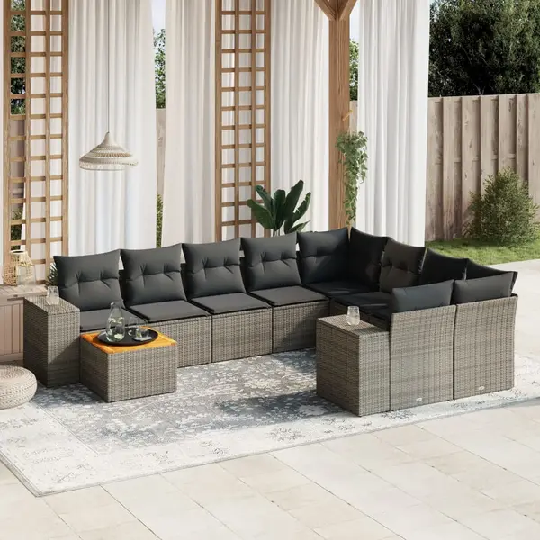 Gossi set mobilier de gradina cu perne, 10 piese, gri, poliratan