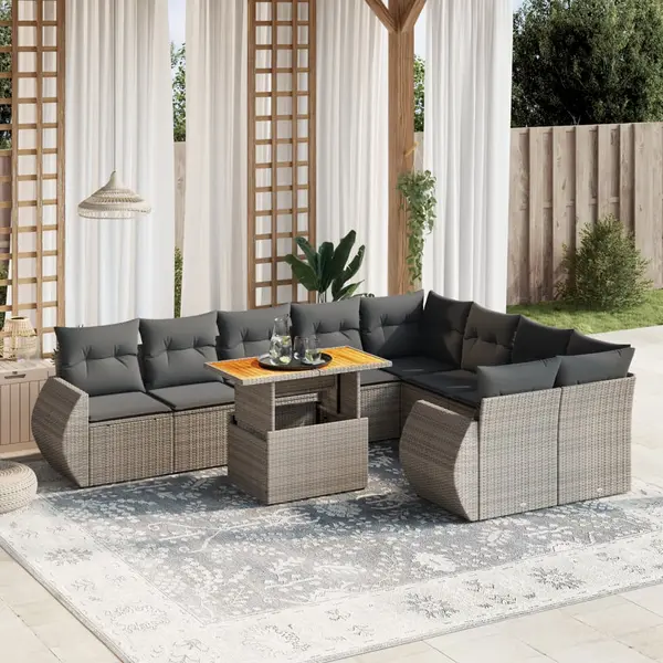 Gossi set mobilier de gradina cu perne, 10 piese, gri, poliratan