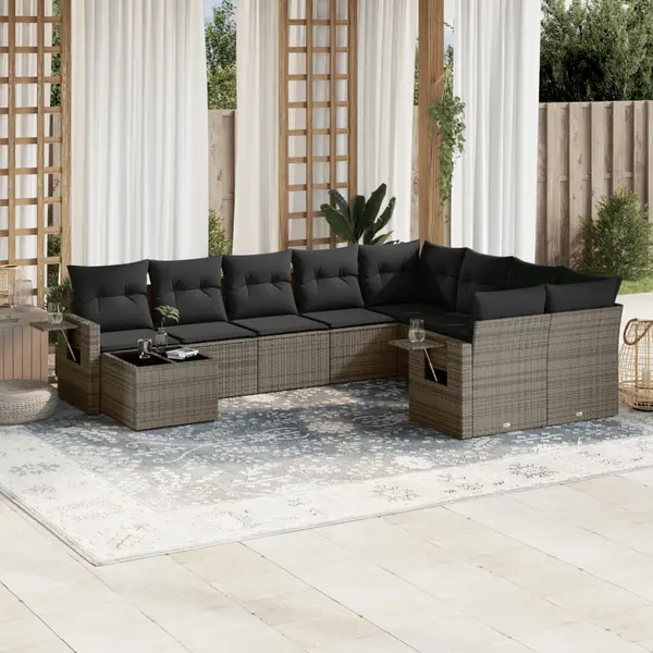 Gossi set mobilier de gradina cu perne, 10 piese, gri, poliratan
