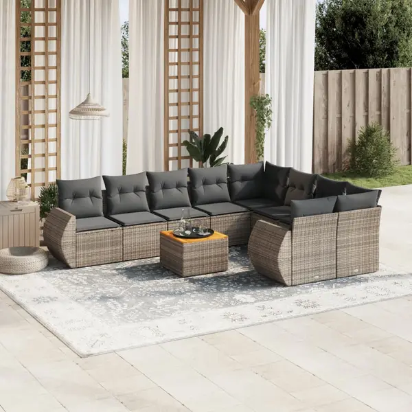 Gossi set mobilier de gradina cu perne, 10 piese, gri, poliratan