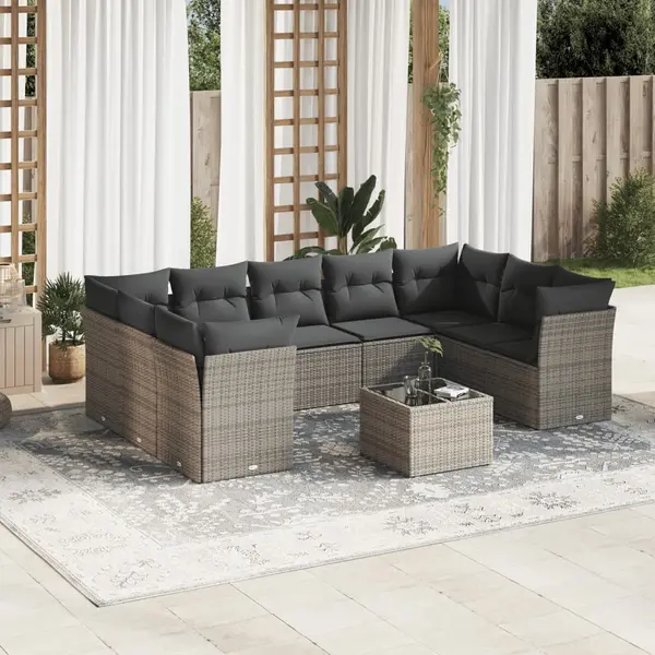 Gossi set mobilier de gradina cu perne, 10 piese, gri, poliratan