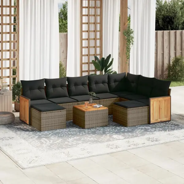 Gossi set mobilier de gradina cu perne, 10 piese, gri, poliratan