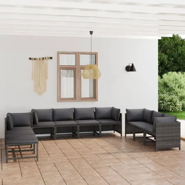 Gossi set mobilier de gradina cu perne, 10 piese, gri, poliratan