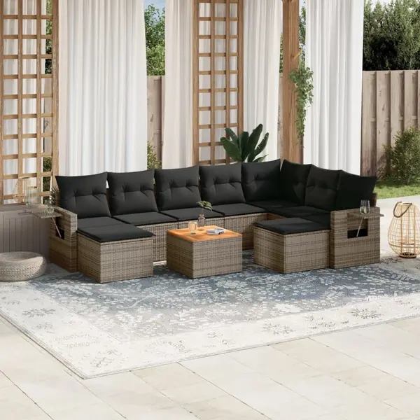 Gossi set mobilier de gradina cu perne, 10 piese, gri, poliratan